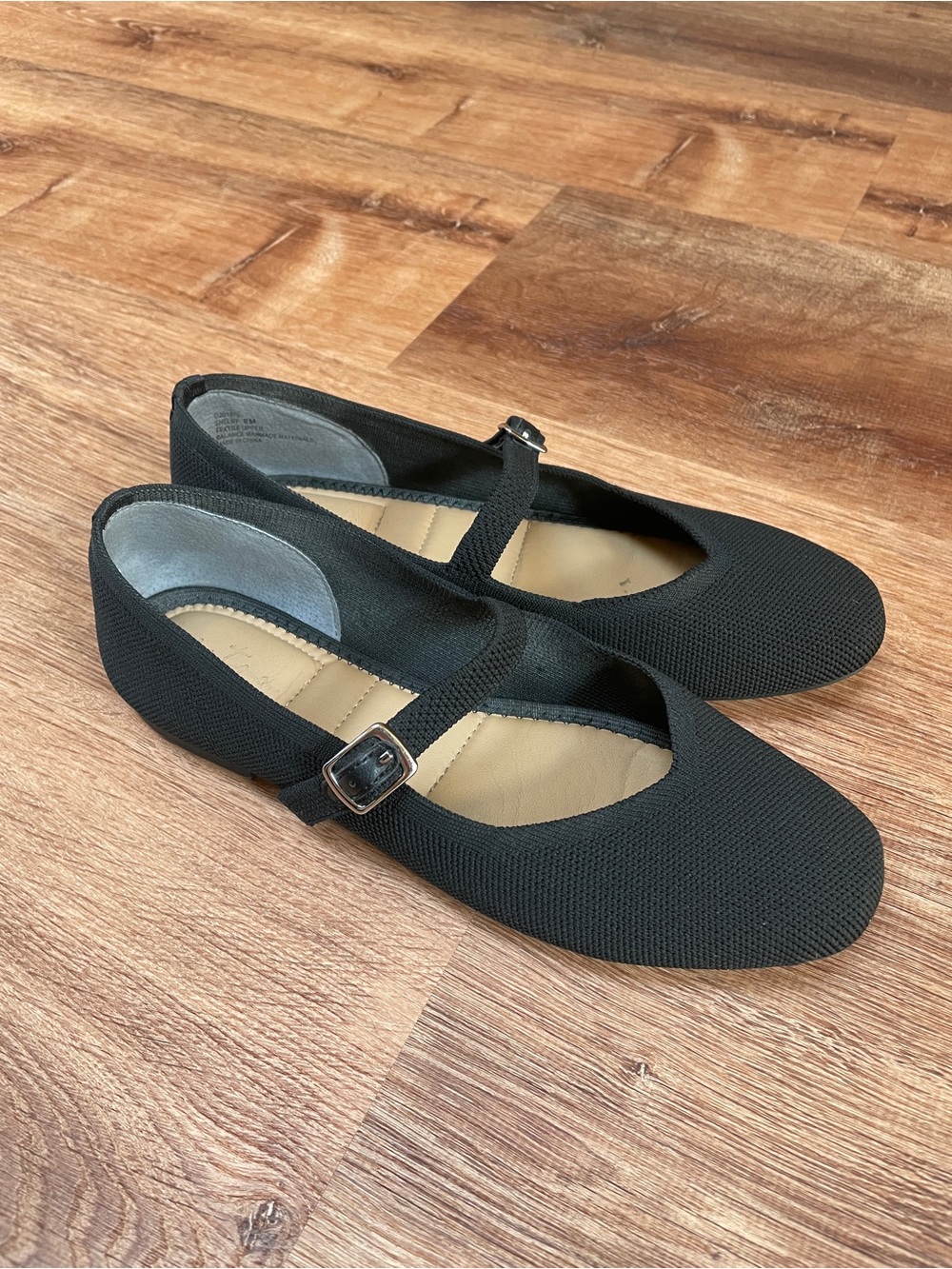 Womens Knit Mary Jane Flats Shoes Size 8 Black Career Minimalist Strap Adjust